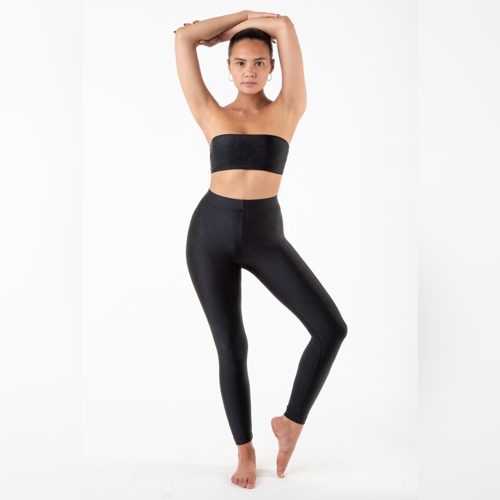 Black XS Los Angeles Apparel Nylon Tricot Shiny Leggings NWOT